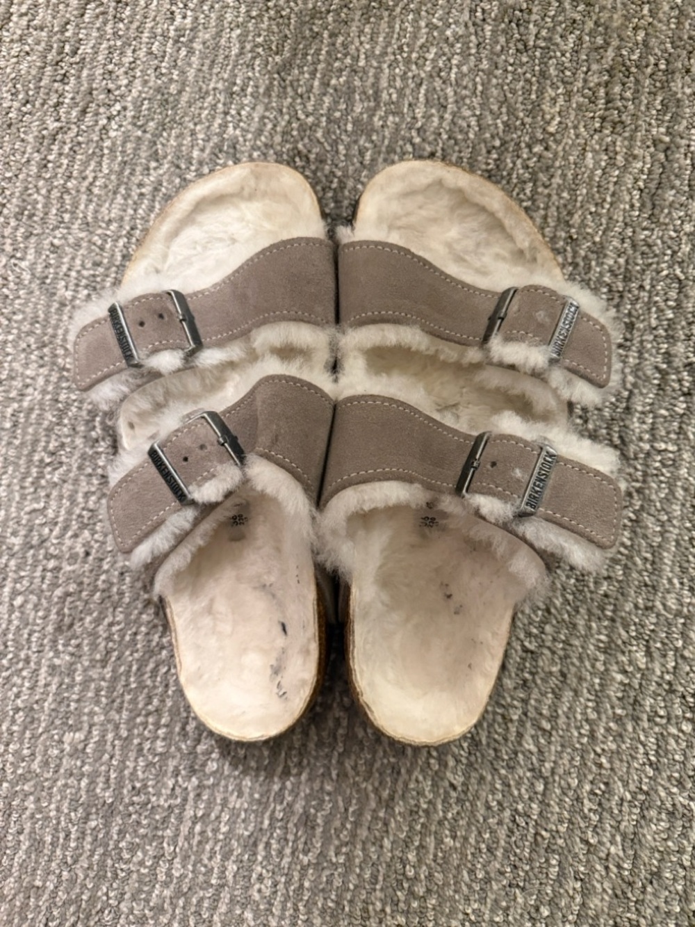 Birkenstock Arizona Shearling Sandals Taupe Suede Fur Lined Slides EU 36 US 5